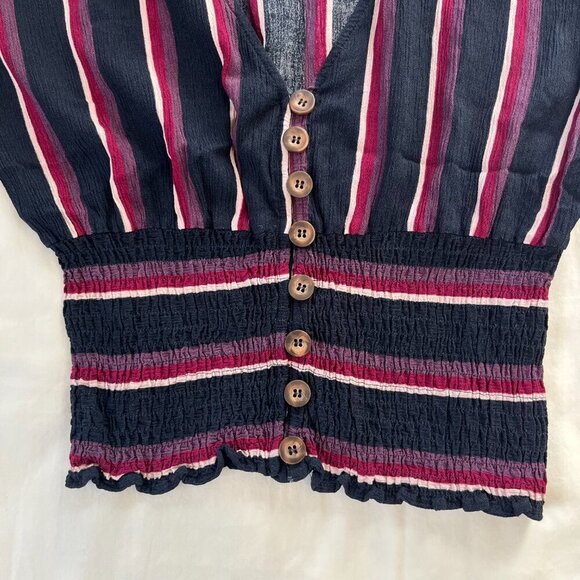 Abercrombie & Fitch Blue Pink White Stripe Short Sleeve Boho Crop | Size S - Picture 2 of 5